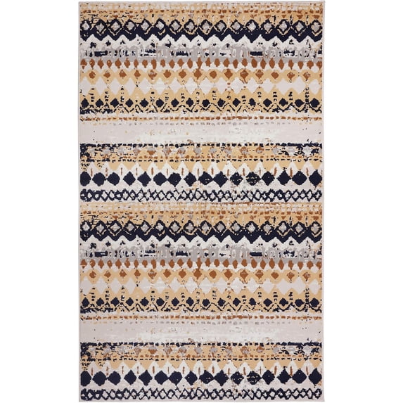 Ambient Rugs Geometric Pattern Rug - 5 ft. x 8 ft., Peach, Rustic Theme Distressed Rug | Home Furnishings