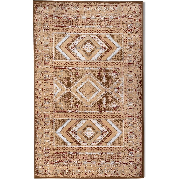 Ambient Rugs Geometric Print Rug - 3 ft. 5 in. x 5 ft. 6 in., Gold, Trible Rug with Patterned Design