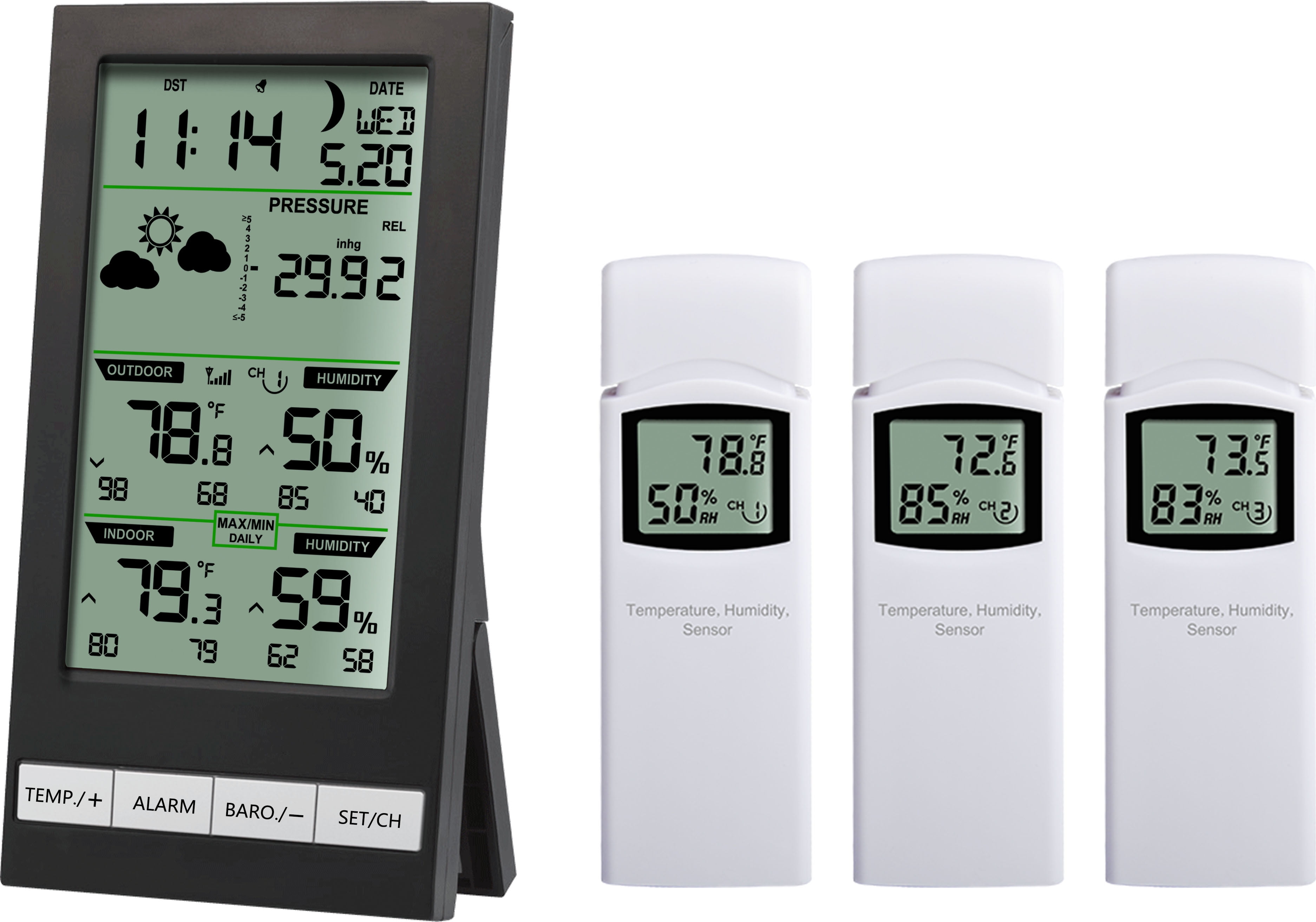 8.5'' Black Wireless Weather Station with Humidity Sensors