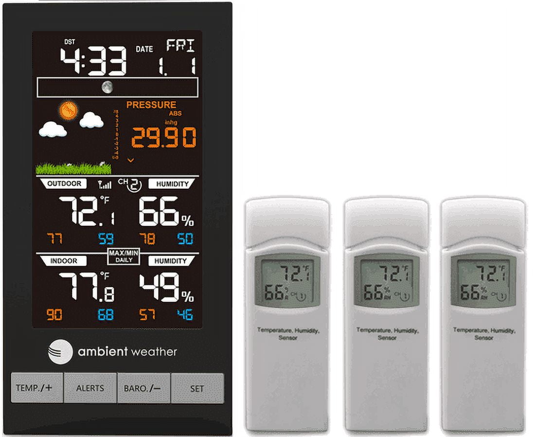 Advanced Wireless Color Weather Station with 3 Sensors