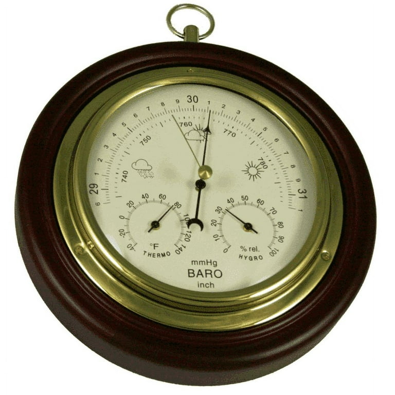 Executive Thermometer, Humidity Reader, Barometer, and Clock Weather  Station - 3 Instruments - PVD Brass