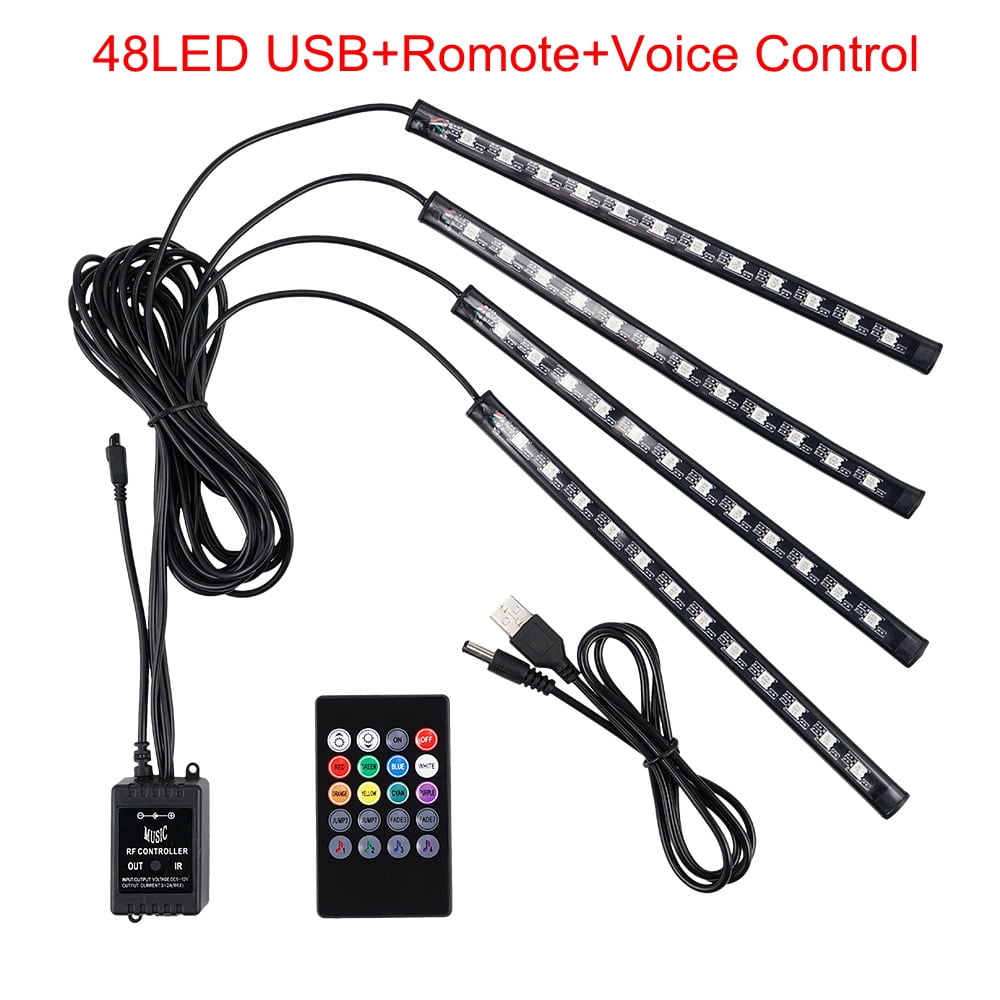 RGB Led Car Interior Atmosphere Ambient Lights (5 Pcs) Neon Fiber Optic Light Strips USB APP Music Control Auto LED Decorative Lamp
