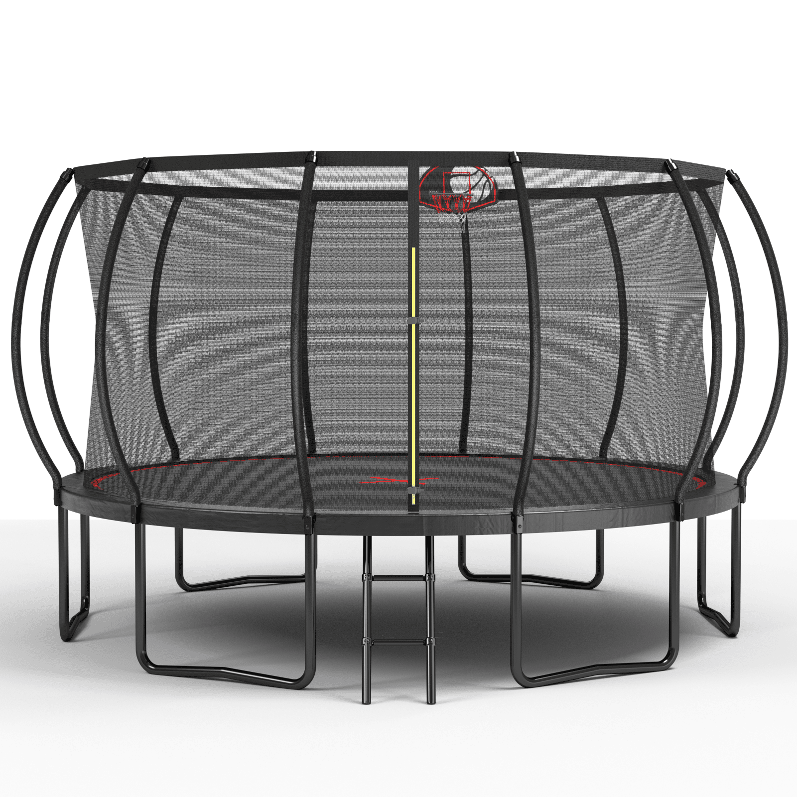 Ambifirner 12 14 16FT Outdoor Trampolines for Kids and Adults, Pumpkin Trampoline with Curved Poles, Recreational Trampoline with Basketball Hoop and Safety Enclosure Net