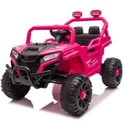 Ambifirner 12V Electric UTV with Parent Remote Control, 2-Hour Battery, 4-Wheel Suspension & Anti-Collision Bar, High Chassis for All Terrains, Pink