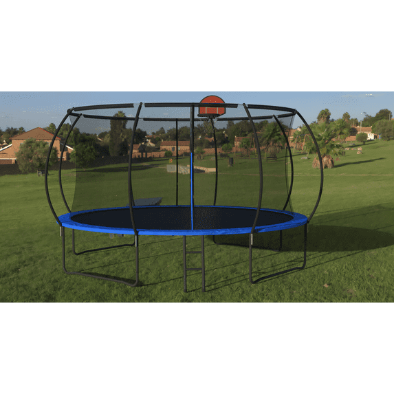 Ambifirner 14 FT Pumpkin Trampoline, Outdoor Trampoline with Basketball Hoop, Enclosure Net and Ladder