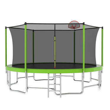 Ambifirner 15FT Recreational Trampoline with Safety Enclosure Net & Balance Bar, Rectangle 179in Outdoor Fitness Trampoline (Green, 2-Pack)
