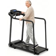 Ambifirner 2.5HP Walking Pad Treadmill for Seniors with Handrails - Foldable Exercise Machine with Long Handrails & Large LED Display, Cup Holder 300 lb Capacity for Home Recovery Recovery
