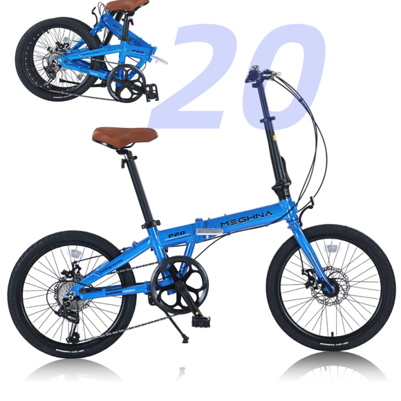 Ambifirner 20" Foldable City Bike - 7-Speed Shimano Drivetrain, Lightweight Aluminum Frame, Front/Rear Disc Brakes (Blue)