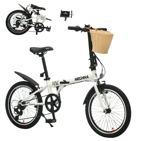 Ambifirner 20 Inch Folding Bike with Basket 6 Speed Foldable Bike with 100% Assembled, Double V Brakes, Phone Holder & Fenders, High-Carbon Steel Frame, Non-Slip tire and Adjustable Saddle