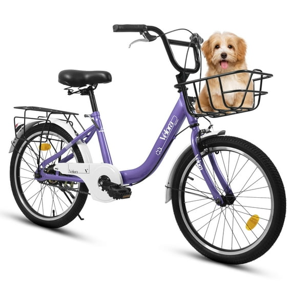 Ambifirner Outdoor 16 20 Inch Road Bike, Unisex Bicycle with Coaster Brake & V-Brake, 1-Speed, Chain Guard & Rear Rack, Lightweight Steel Frame Purple