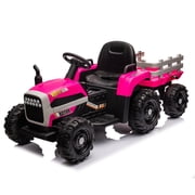 Ambifirner 200w Ride On Tractor With Trailer 24v Battery Powered Electric Tractor Toy, 1.86-4.97mph/Remote Control,3 Speed ,Mp3 ,Bluetooth,Led Light, Safety Belt