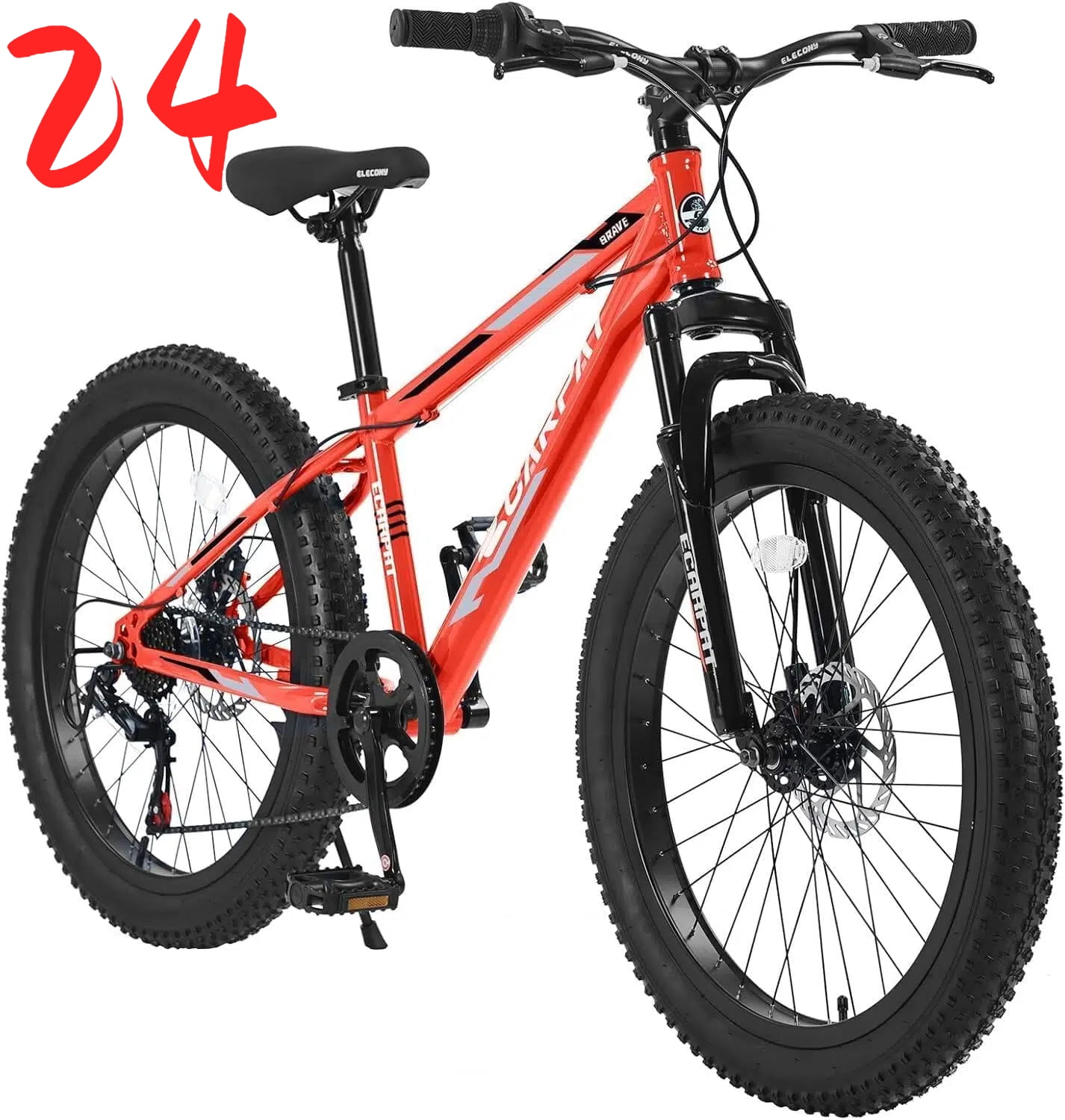 Ambifirner 24" Fat Tire Bike for Adults with Front Suspension,Mountain Trail Bike , 7 Speeds Men Women Bicycles for Outdoor Cycling ,Snow Urban Trail Commuting City Bike