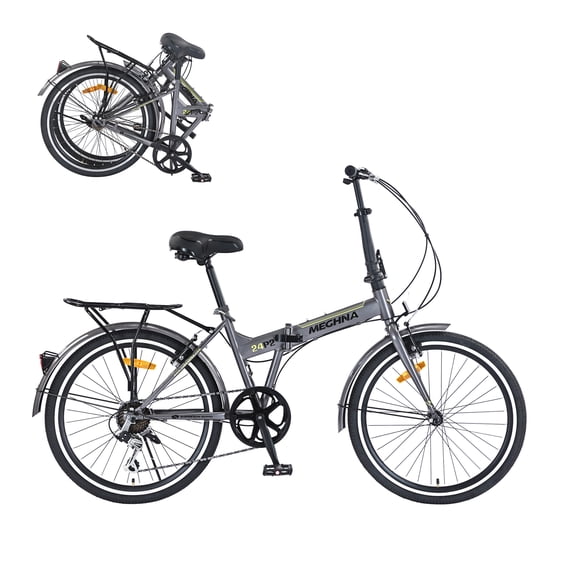 Ambifirner 24" Folding City Bikes with Fenders Single Speed Folding Bikes, Dual V-Brake Folding Commuter Bike for Adults/Men/Student