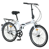Ambifirner 24 Inch Folding Bike for Adults with Fenders, Steel Frame Single Speed City Commuter, Dual V-Brake Portable Compact Bicycle for Men & Women