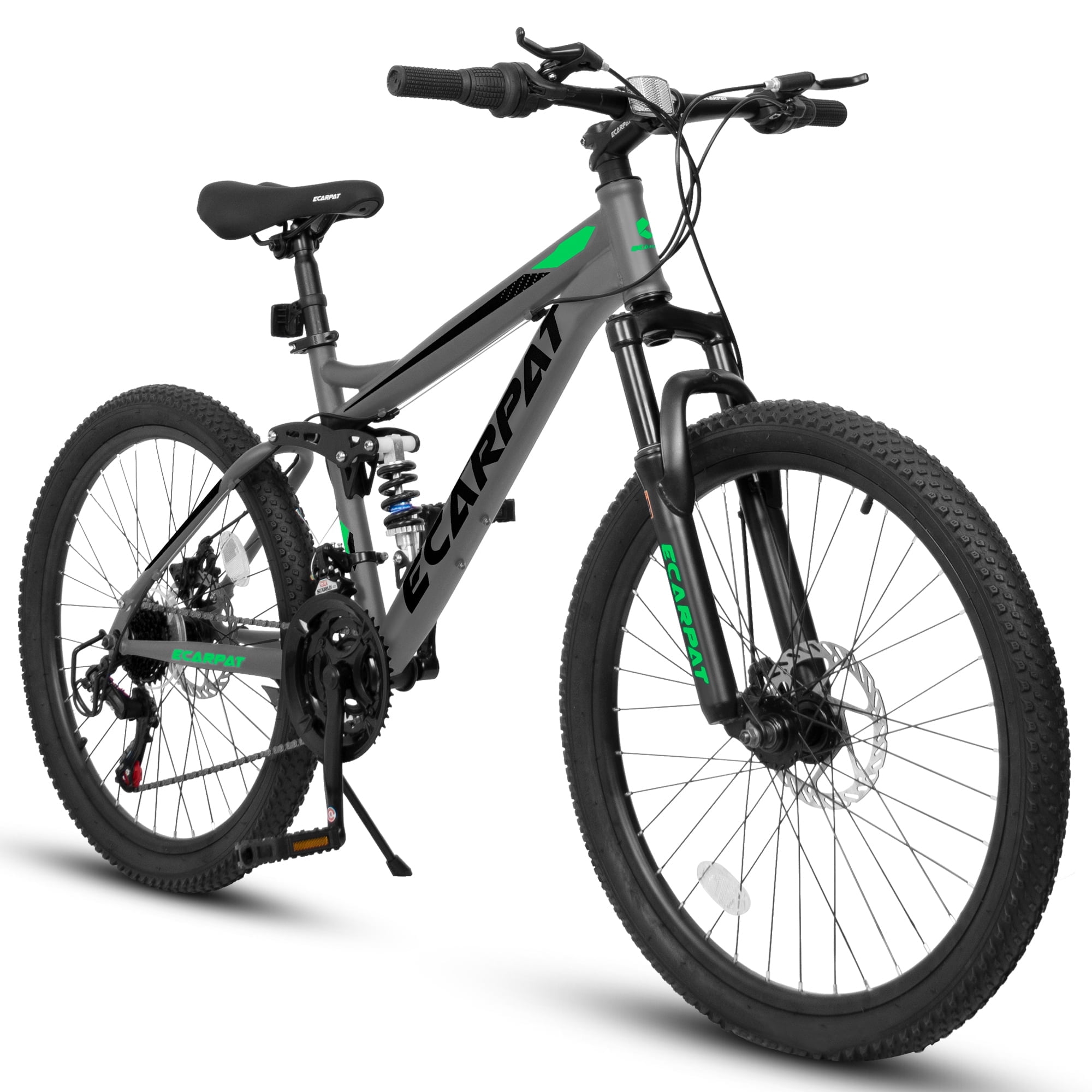 Ambifirner Mountain Bike 24 Inch Wheels, 21-Speed Full Suspension Mens Womens Trail Commuter City Mountain Bike, High Carbon Steel Frame Disc Brakes Grip Shifter