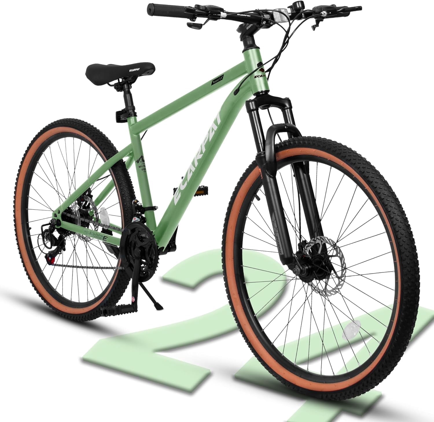Ambifirner 24 Inch Mountain Bike for Men & Women, 21-Speed High-Carbon Steel Frame with Mechanical Disc Brakes, Front Suspension Fork & All-Terrain Tires, 85% Pre-Assembled Trail/Commuter Bike, Green