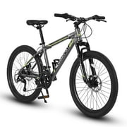 Ambifirner ​24-Inch Mountain Bike for Teens – Black/Green Steel Frame, Shimano 21-Speed, Dual Disc Brakes & Front Suspension for Outdoor & Commuting (Under $300)​​
