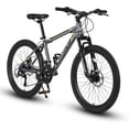 thumbnail image 1 of Ambifirner 24-Inch Mountain Bike for Teens – Black/Green Steel Frame, Shimano 21-Speed, Dual Disc Brakes & Front Suspension for Outdoor & Commuting, 1 of 8