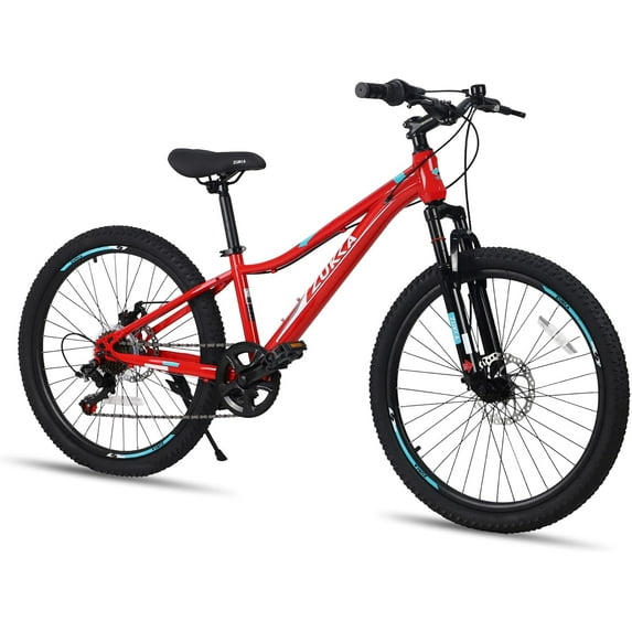 Ambifirner 24 Inch Mountain Bike - Shimano 6-Speed, Front Suspension, Disc Brakes, Steel Frame, 85% Assembled (Red)