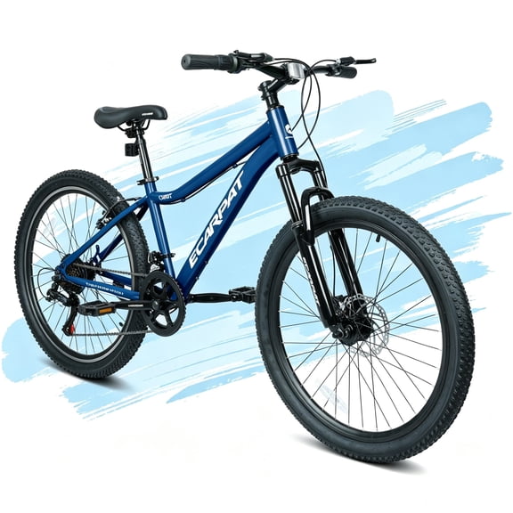 Ambifirner 24 Inch Mountain Bike with 7 Speeds & Front Suspension Durable Steel Frame, Alloy Rims & Disc Brakes Multiple Colors