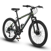 Ambifirner 24-Inch Mountain Bike with Shimano 21-Speed Drivetrain & Dual Disc Brakes – Steel Front Suspension Frame Urban Riding