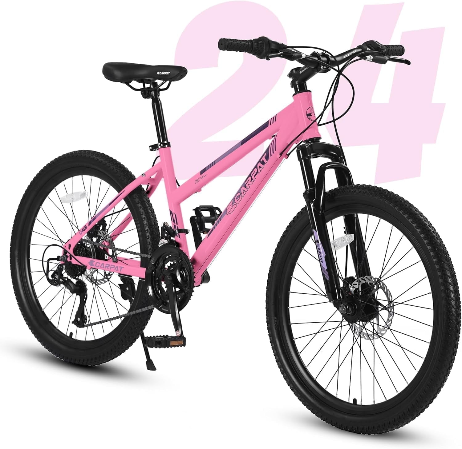 ​Ambifirner 24" Mountain Bike Shimano 21-Speed Dual Disc Brakes 100mm Front Suspension Steel Frame Hardtail​​
