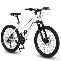 Ambifirner 24" Mountain Bike Women Bicycle Gift - Shimano 21-Speed Dual Disc Brakes & 100mm Suspension, Steel Frame (White/Pink)
