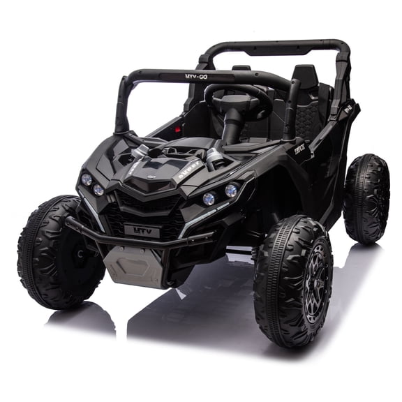Ambifirner 24V 2 Seater Ride on Car Truck, Electric Car W/ Durable Tires, LED Light, Music, Remote Control, Bluetooth Storage Black