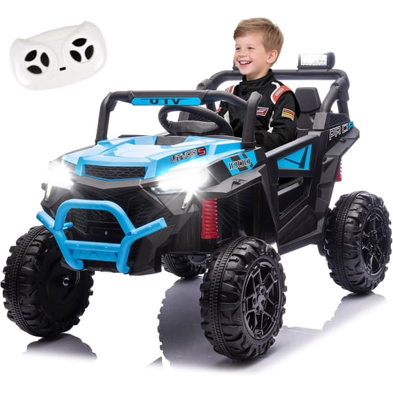 Ambifirner 24V 400W Kids Ride-On UTV with Parent Remote Control, Four-Wheel Drive & Suspension, LED Headlights, Bluetooth Music & Power Display for Ages 3+ (Blue)