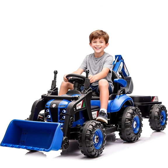 Ambifirner 24V Kids Ride-On Electric Tractor Toy with 4-in-1 Excavator Dump Truck, Bulldozerc, Kids Ride on Car w/Parent Remote Control,3-Speed Adjustable,Built-in Music Player,LED Tail-light