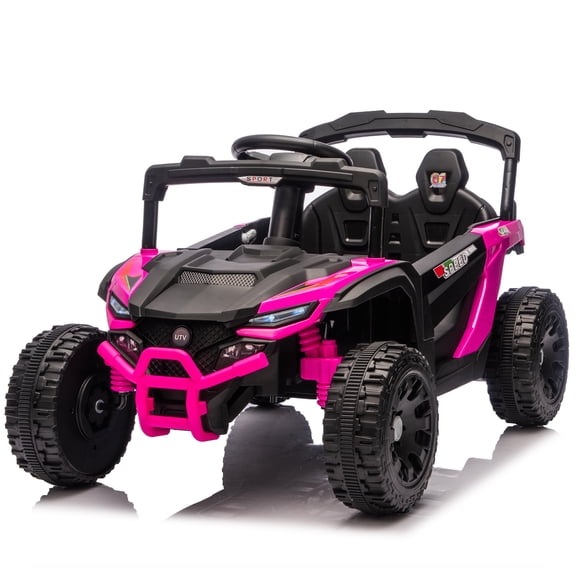 Ambifirner 24V Ride on Car for 2 Seater Ride on UTV Off-Road UTV 80W*2, Powerful Motor Electric Vehicles with Remote Control, Spring Suspension, Led Light, Bluetooth Music, Pink