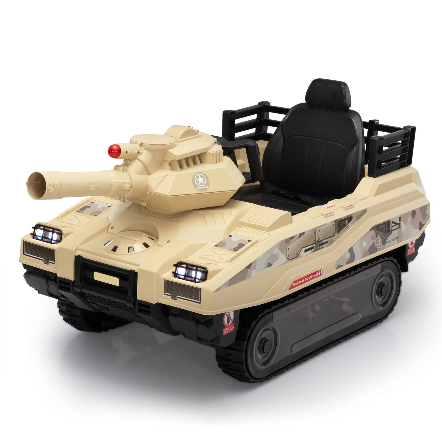 24V Yellow Battery-Powered Ride-On Tank with Remote Control