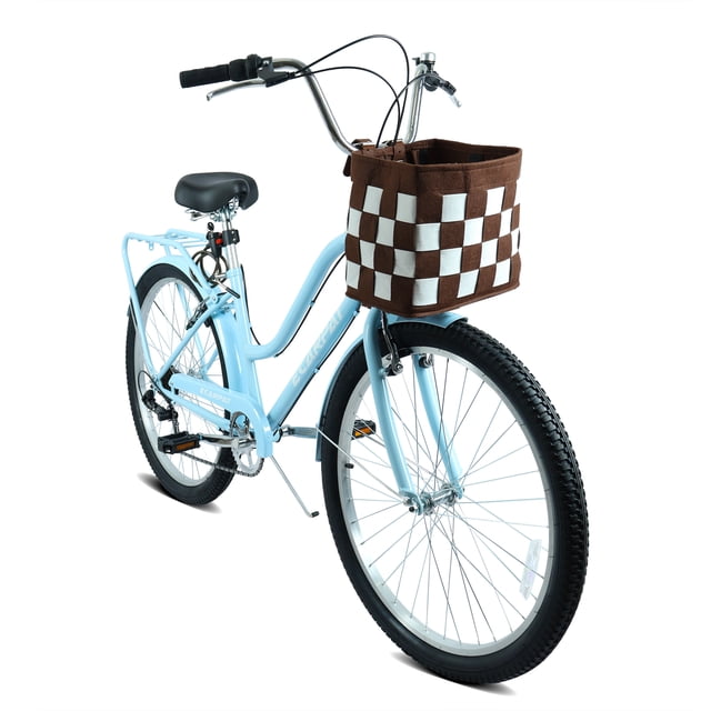 Ambifirner 26 Inch 7-Speed City Commuter Bike with Lock & Detachable Basket High-Tensile Steel Frame, Lightweight Alloy Wheels & V-Brakes Multiple Colors for Urban Riding