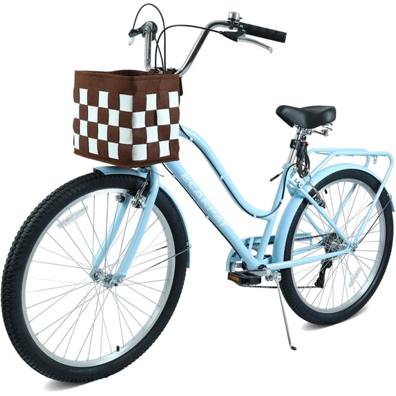 Ambifirner 26 Inch 7-Speed City Commuter Bike with Lock & Detachable Basket High-Tensile Steel Frame, Lightweight Alloy Wheels & V-Brakes Multiple Colors for Urban Riding