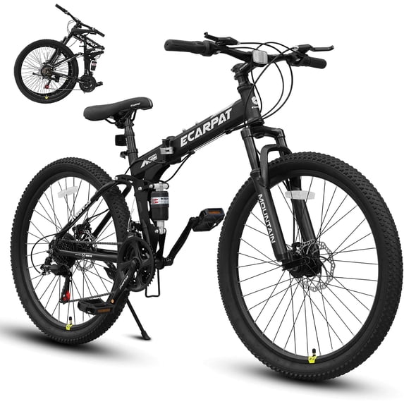 Ambifirner 26 Inch Folding Mountain Bike, 21 Speed Full Suspension High-Carbon Steel MTB Foldable Bicycle, Dual Disc Brake ,High Carbon Steel Frame for Adults Men Women