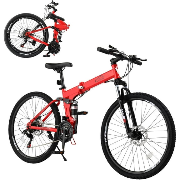 Ambifirner 26 Inch Folding Mountain Bike Under 250$ Men Mountain Bike 21 Speed,High Carbon Steel ,Disc Brake Folding Bikes for Adults/Men/Women Red