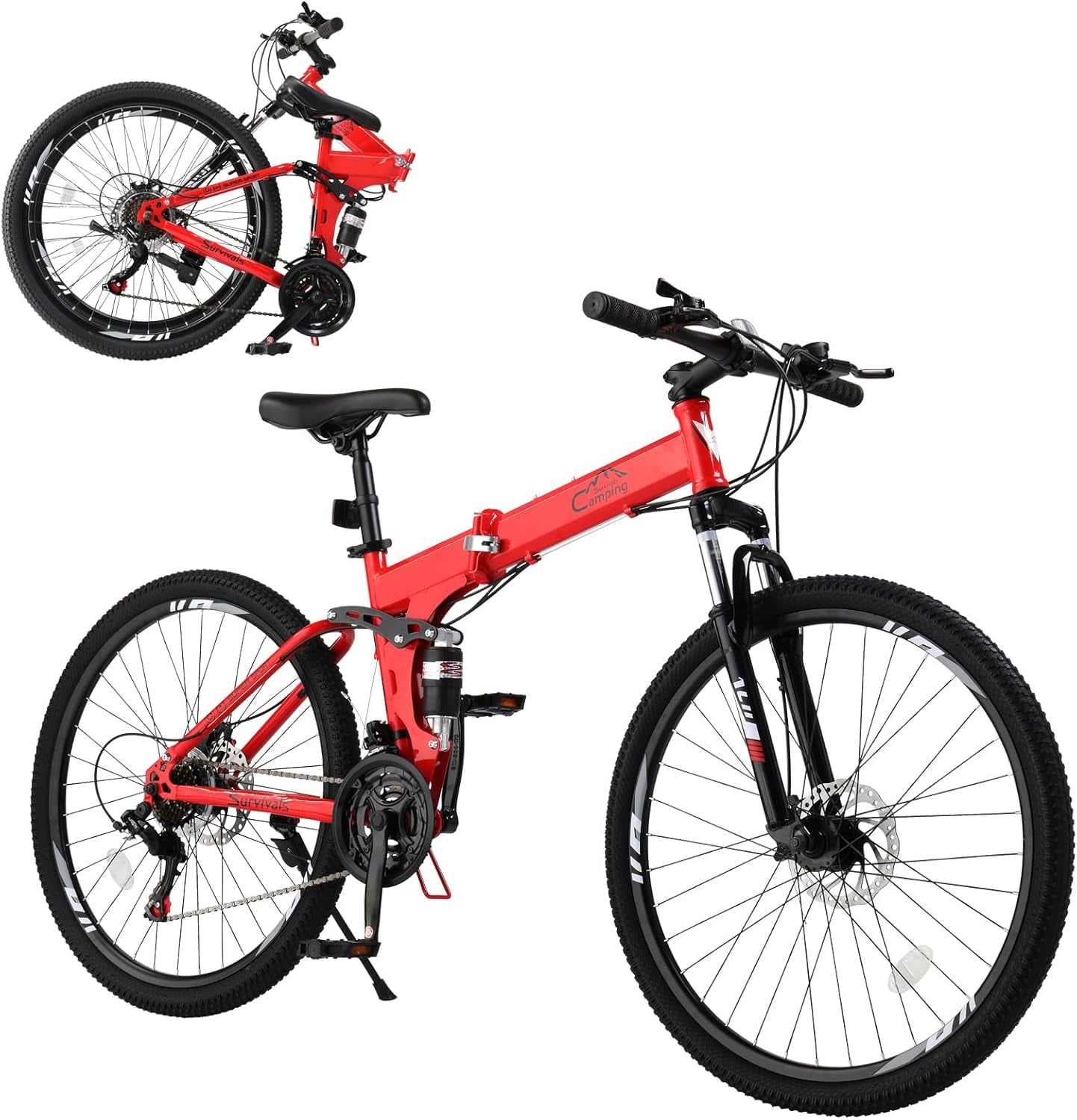 Ambifirner 26 Inch Folding Mountain Bike: Men Mountain Bike 21 Speed,High Carbon Steel ,Disc Brake Folding Bikes for Adults/Men/Women Red