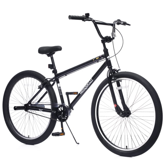 Ambifirner 26 Inch Freestyle Bicycle Steel Frame Single-Speed Bike with Front & Rear Brakes, 2 Pegs BMX Bikes, 220 lbs Capacity, Black