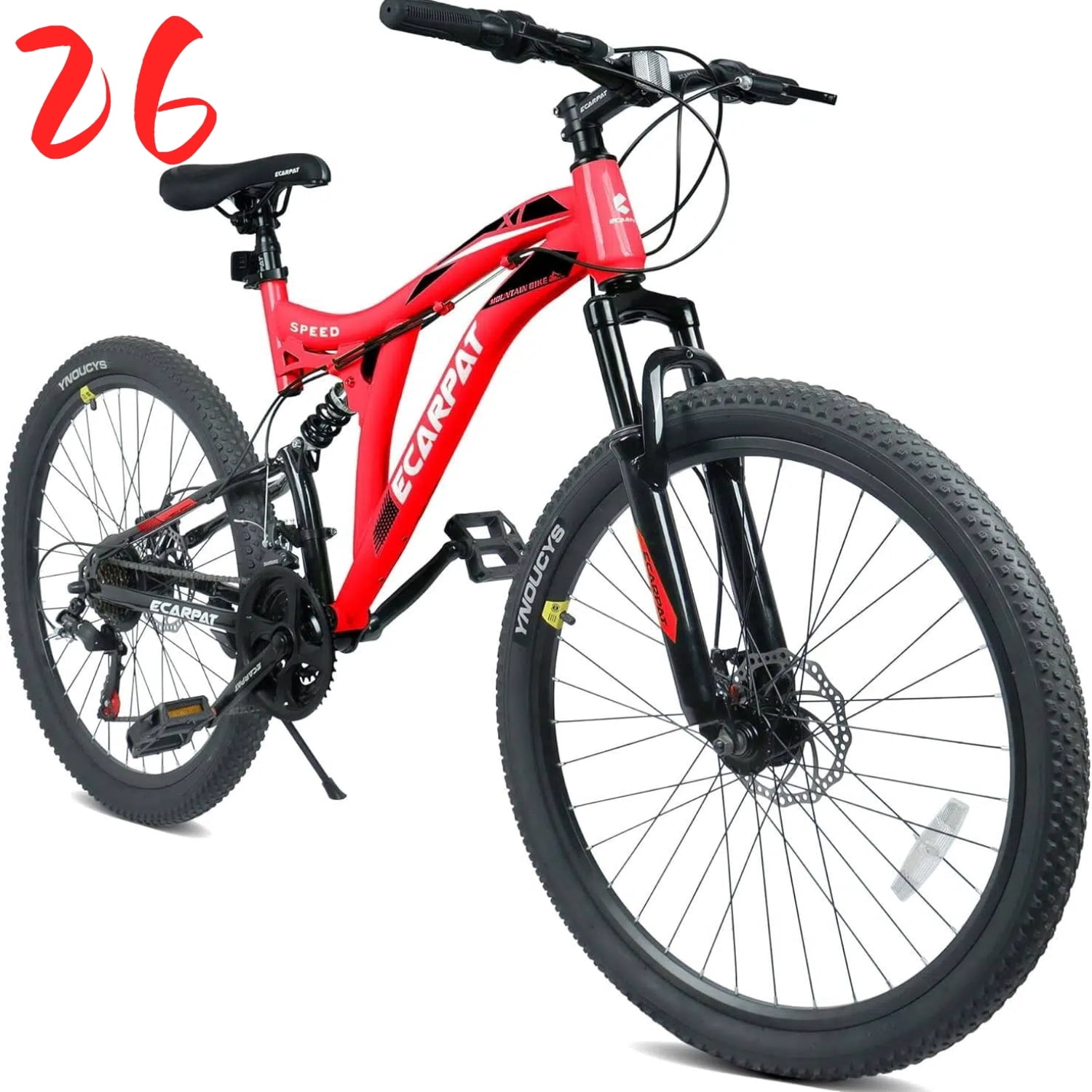 Ambifirner 26-Inch Full Suspension Mountain Bike, 21-Speed Dual Disc Brakes, High-Strength Steel Frame, All-Terrain Bicycle for Men Women Adults,Easy Assembly