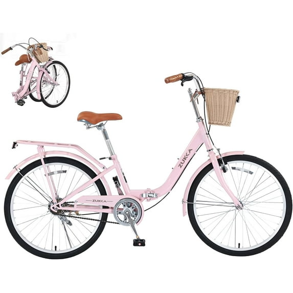 Ambifirner 26-Inch Single-Speed Folding Lady Bike – Durable Steel Frame, Compact Design for Easy Storage & Garden/Outdoor Commuting