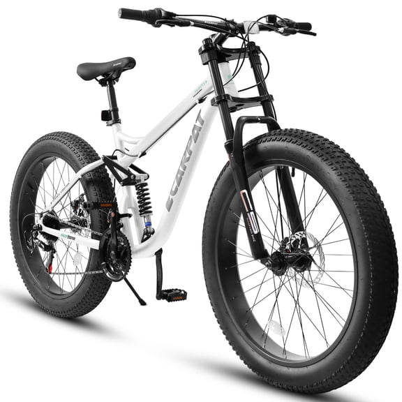 Ambifirner 26 inch Fat Tire Mountain Bike, 21 Speed with Disc-Brake Suspension, Double Disc Brake Men Women Carbon Steel Mountain Bike
