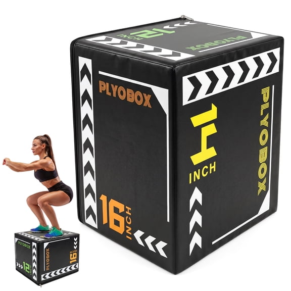 Ambifirner 3-in-1 Foam Plyometric Jump Box, 12/14/16 Inch Multi-Height Soft Plyo Box, High-Density EPE Core with Non-Slip PVC Cover, for Beginners, Kids, Home Gym & Rehab Training