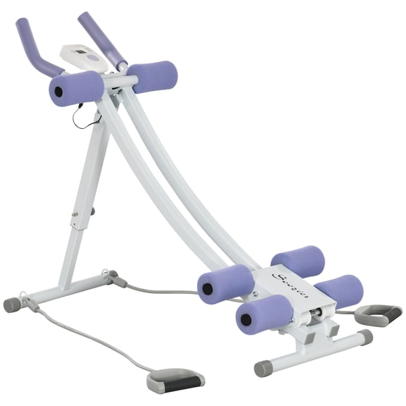 Ambifirner 330lbs Adjustable Ab Trainer - 4-Level Core Machine with LCD Monitor & Resistance Bands, Foldable Steel Frame (White/Purple)