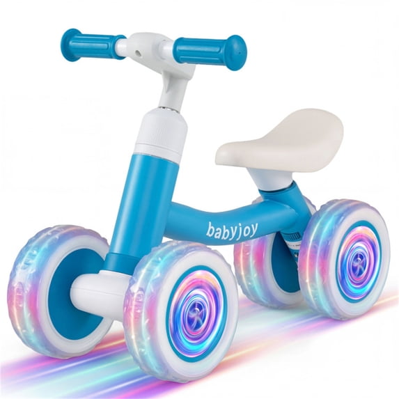 Ambifirner 4-Wheel Balance Bike with Light Up Wheels & Adjustable Seat, No Pedal Glider for Gifts, Blue