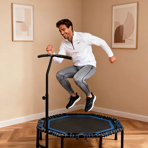 Ambifirner 48in Foldable Rebounder Trampoline for Adults Adjustable Handlebar, Max 450lbs, Bungee Ropes, Cardio & Strength Training for Home or Gym