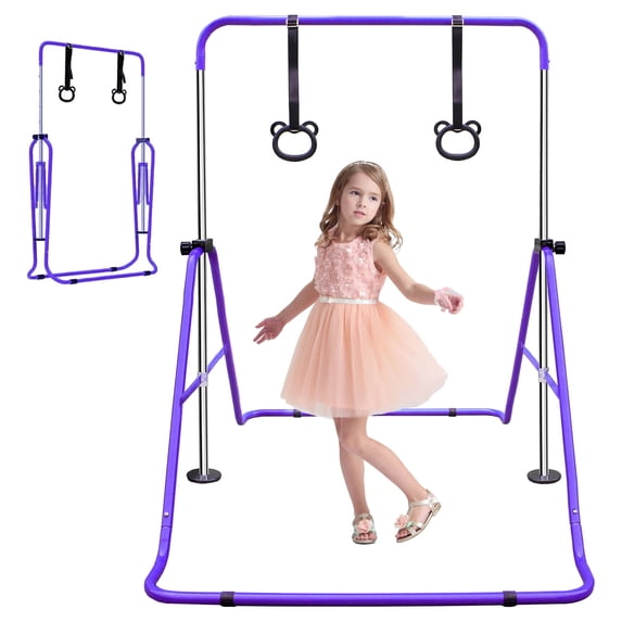 Ambifirner 5-Level Kids Gymnastics Bar - 35"-51" Adjustable Training Bar with 140lbs Capacity, Steel Triangular Frame & Foldable Design for Home Gym (Ages 3-9, Purple)