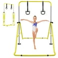 thumbnail image 1 of Ambifirner 51" Adjustable Kids Gymnastic Bar - Steel Foldable Horizontal Bar with Bear Rings, 34.8"-51" Height & 110LBS Capacity (Yellow), 1 of 9