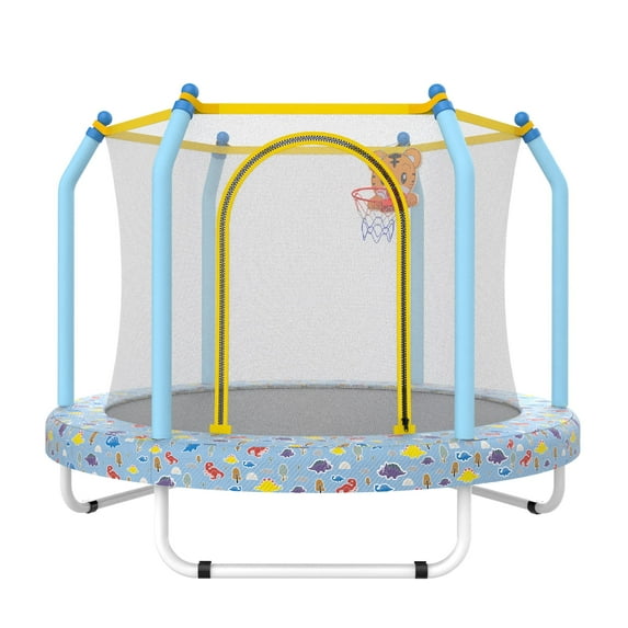 Ambifirner 55" Toddler Trampoline Elite Edition with Dual Safety Net, Indoor/Outdoor Kids Recreational Trampolines with Hoop (Blue Forest, 30-Spring System)