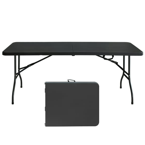 Ambifirner 6ft Folding Table - Portable Plastic Table for Camping, Picnics, Parties, High Load Bearing Foldable Table Black