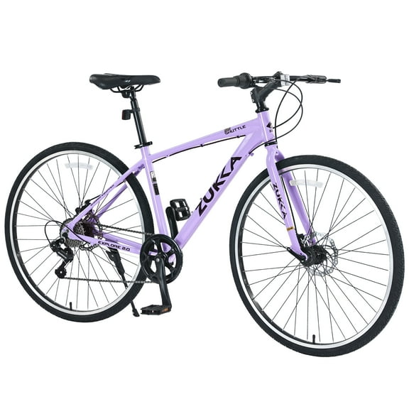 Ambifirner 700C Aluminum Road Bike - 7-Speed Shimano Gears, All-Weather Disc Brakes, Hybrid Commuter Bicycle (Purple)